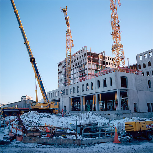 Surrounding offices and parts of the Mall of Scandinavia being built at Arenastaden, Solna, January 2011.