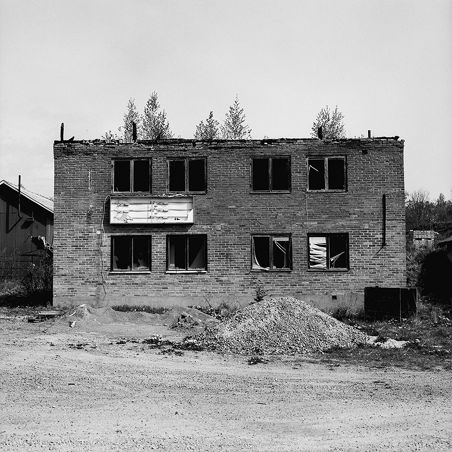 The partially burnt ice cream stick factory at Glasspinnefabriken. Arkelstorp, Skåne, Sweden. August 2009.