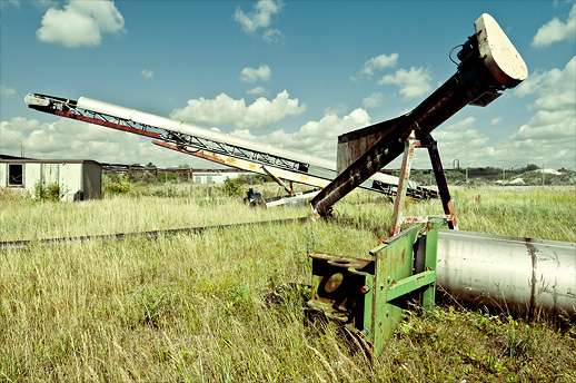 Transport belts and other machinery at Jordberga sockerbruk. Skåne, Sweden. August 2008.