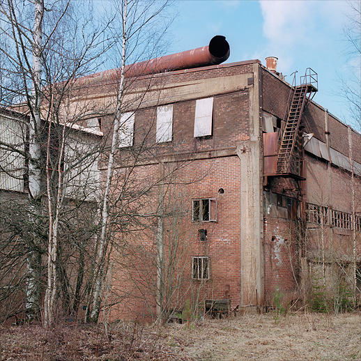 One of the halls that belonged to the now defunct original company at Lesjöfors bruk. Värmland, Sweden. April 2014.