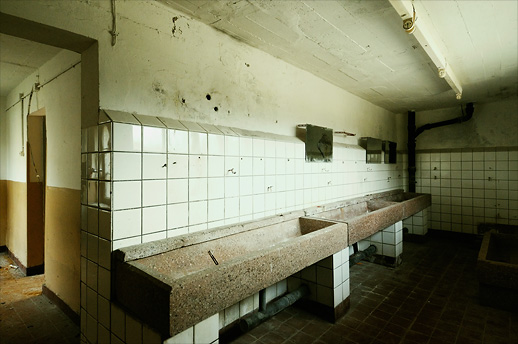 Hygiene department wash basins at Seebad Prora. Rügen, Germany. March 2008.