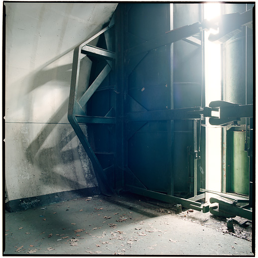 The solid door from the inside at Sonderwaffenlager G. Former DDR, Germany. October 2014.