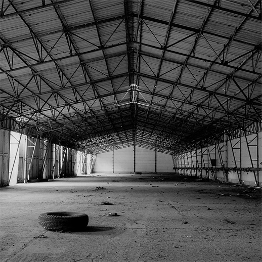 Truck garage at Lychen II Sonderwaffenlager. Former DDR, Germany. October 2011.