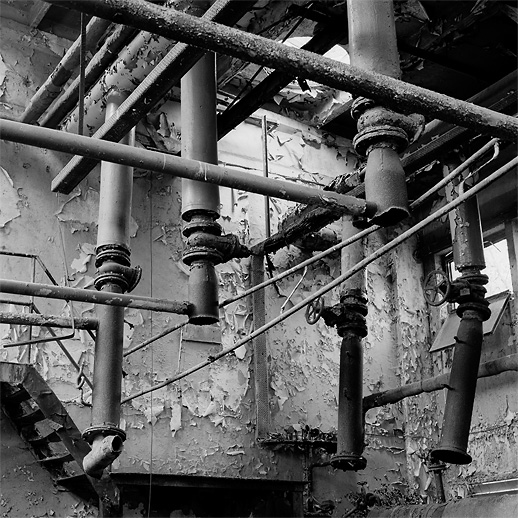 Boiler room entrails at Lychen II Sonderwaffenlager. Former DDR, Germany. October 2011.