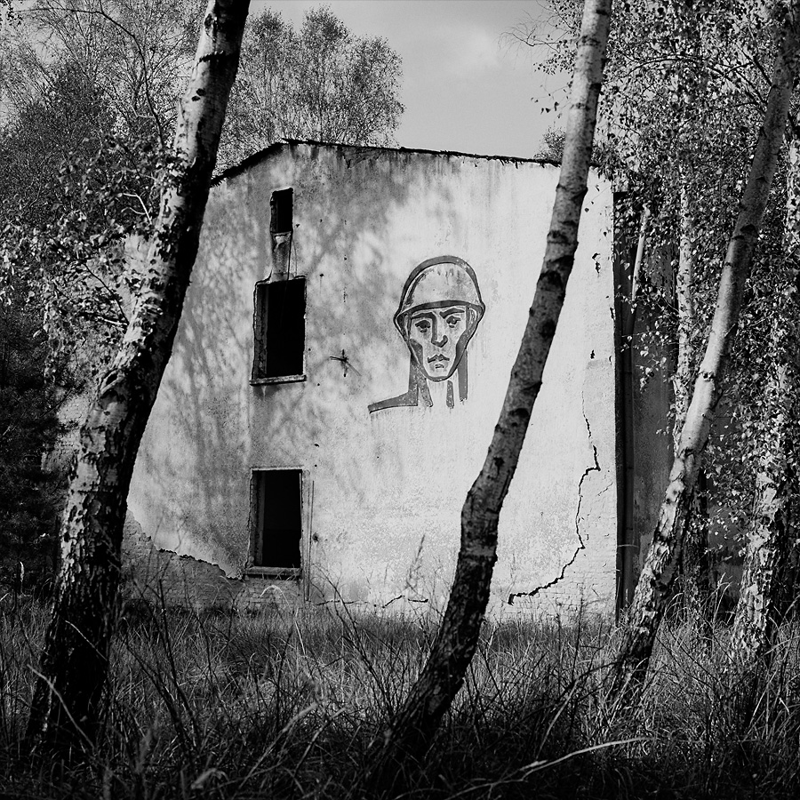 Spirit enhancing barrack wall decoration at Soviet Military Base V. Former DDR, Germany. October 2011.